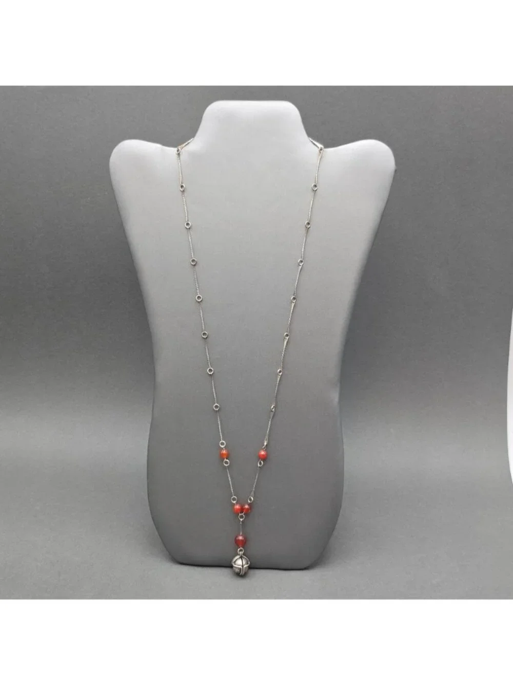 Vintage Sterling Silver Carnelian Y Drop Necklace 26